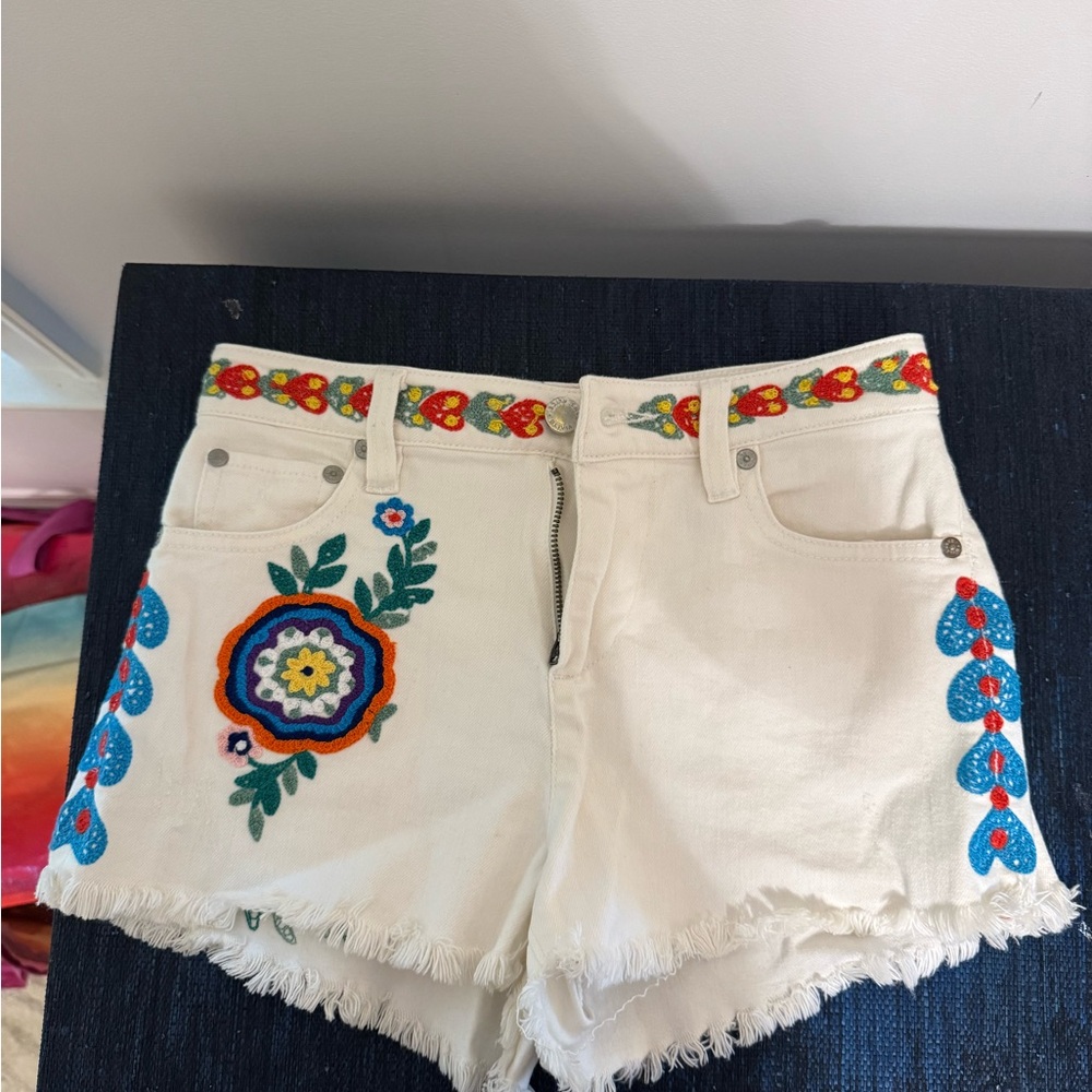 Alice and Olivia Embroidered Denim Shorts
